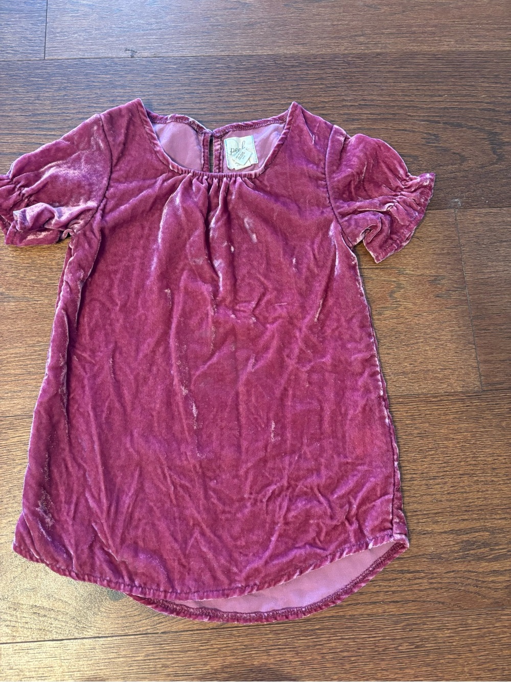 Peek Girls' Velvet Short-Sleeve Dress Top - Raspberry